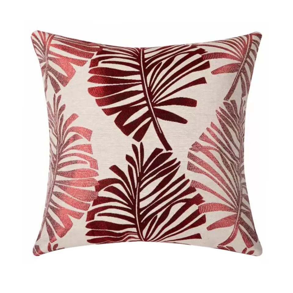 Leaf Embroidered Cushion Cover