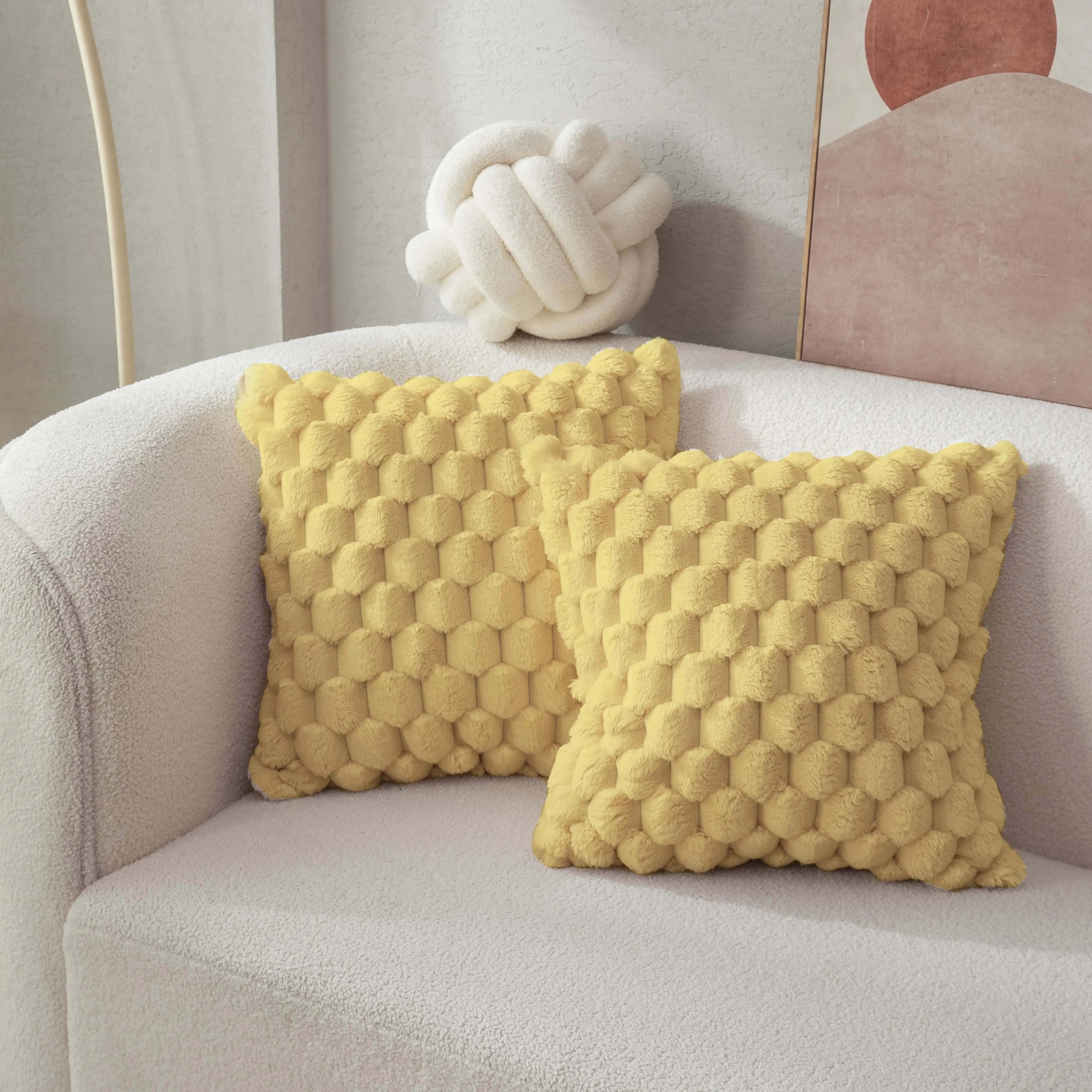 Pineapple Grid Pattern Plush Pillowcase (2 pcs)