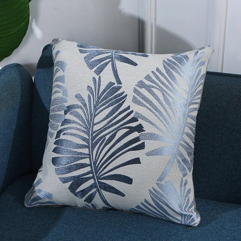 Leaf Embroidered Cushion Cover