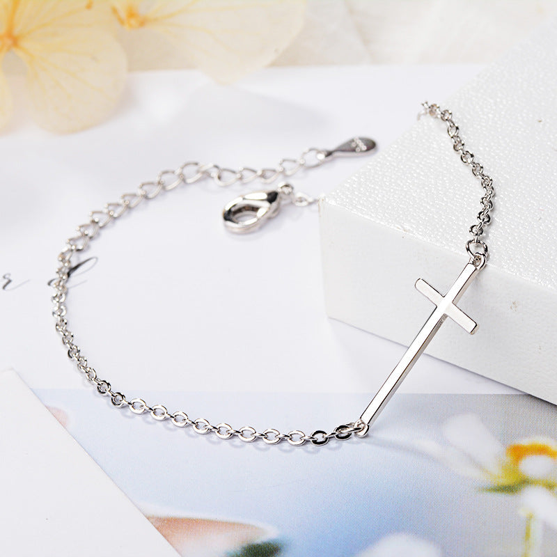 Sterling Silver Elegant Cross Charm Bracelet