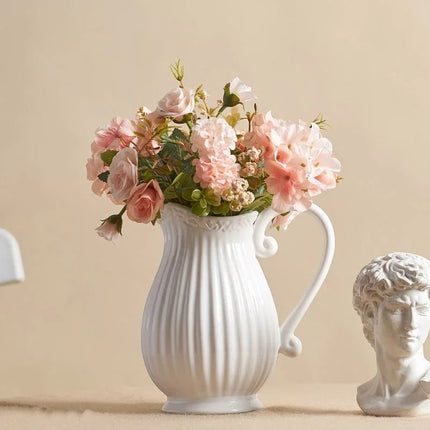 Roman Grooved White Table Vase