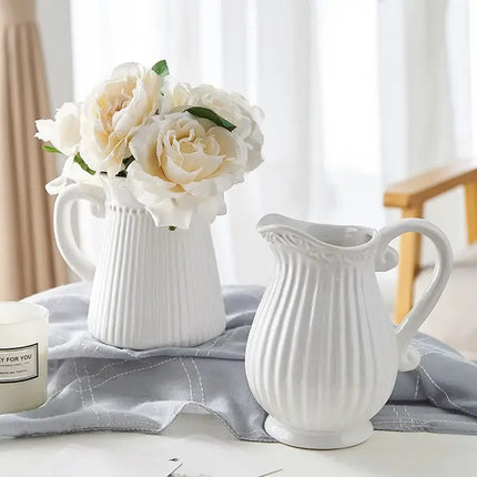 Roman Grooved White Table Vase
