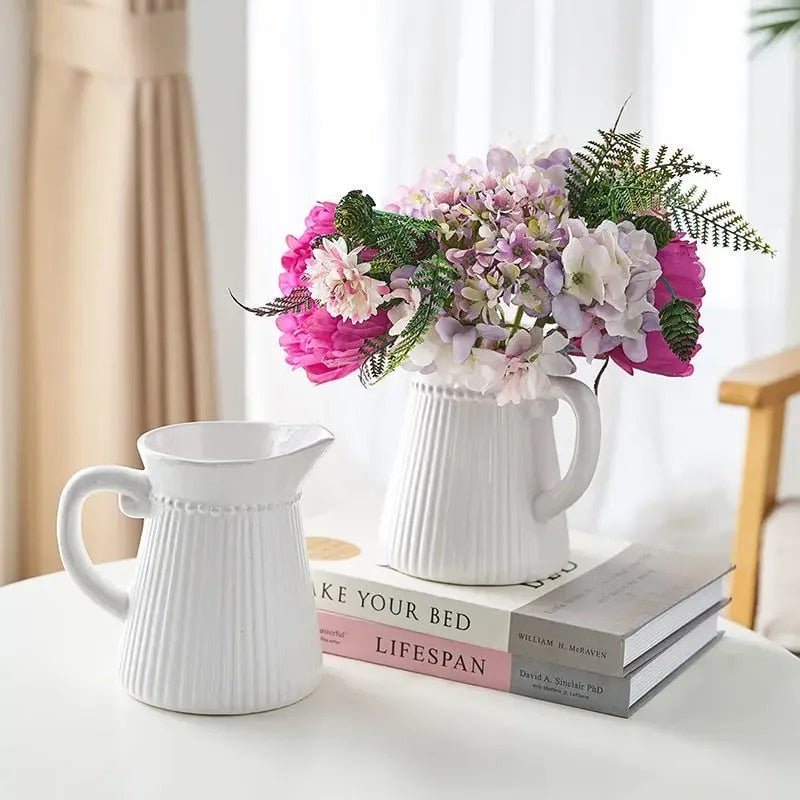 Country Grooved White Table Vase