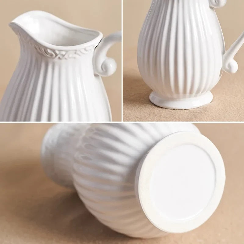 Roman Grooved White Table Vase
