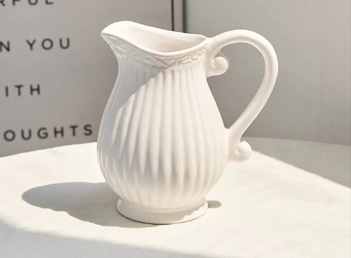 Roman Grooved White Table Vase