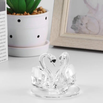 Crystal Glass Swans Sculpture