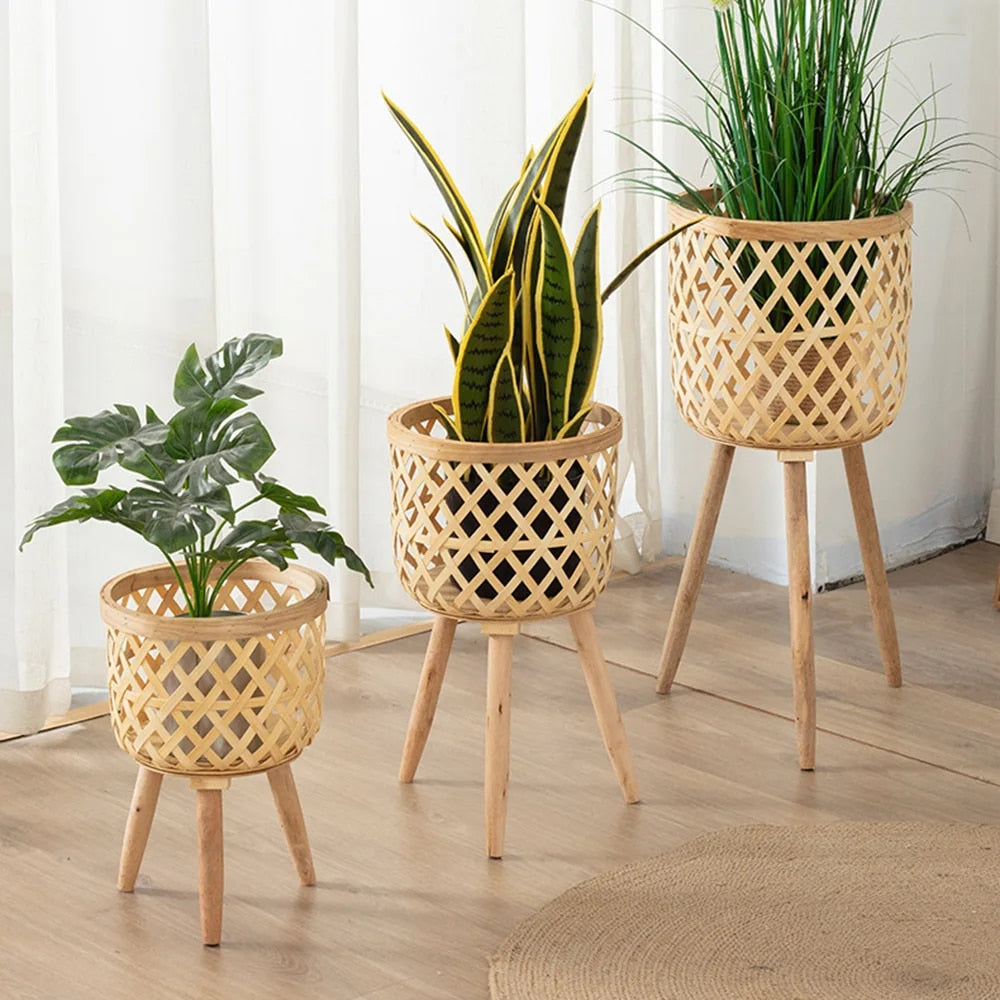 Woven Bamboo Flower Pot Display