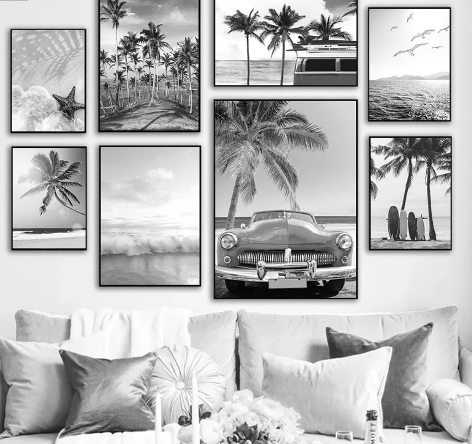 Coastal Beach Black and White Print Wall Art