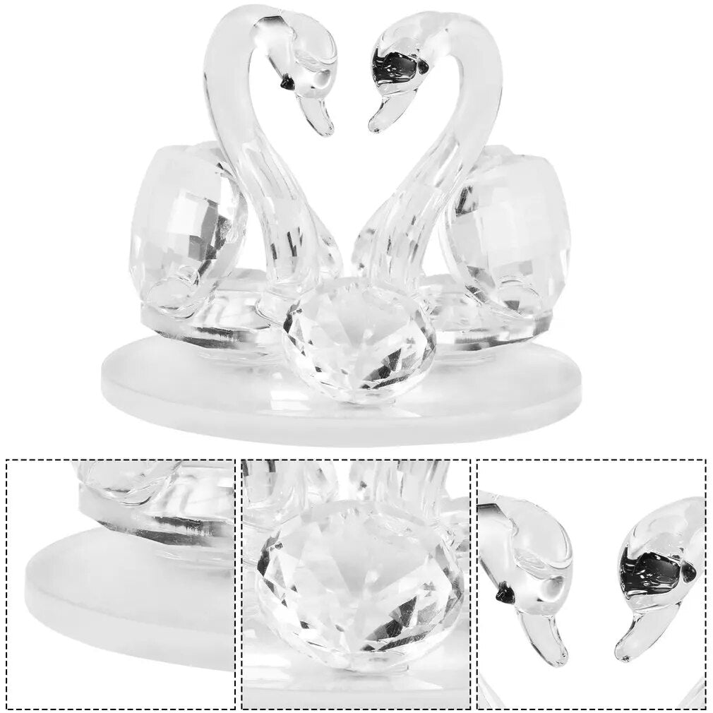 Crystal Glass Swans Sculpture