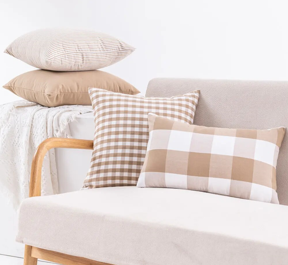 Cream Checkered Cushion Covers
