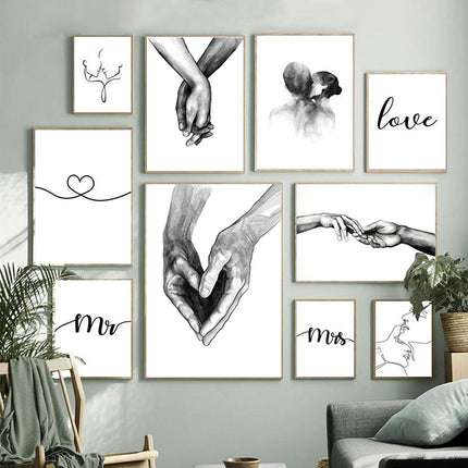 Hand in Hand Black and White Love Print Wall Art