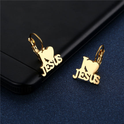 I  ♡ Jesus Stainless Steel Hoop Gold Earrings