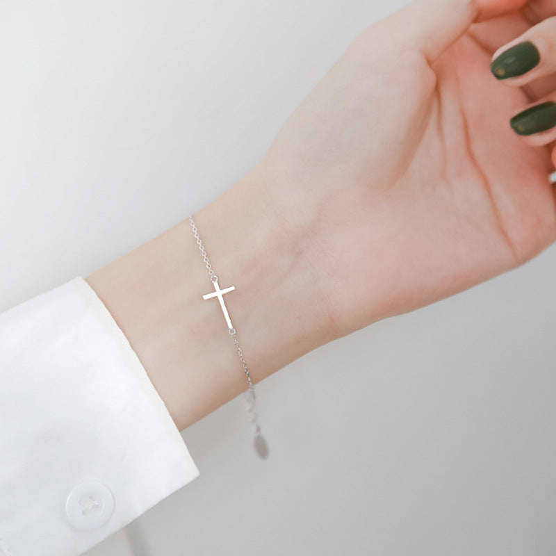 Sterling Silver Elegant Cross Charm Bracelet